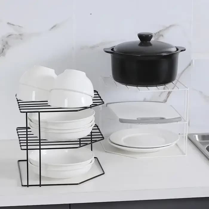 Étagère d'angle de rangement de cuisine, Pot d'assaisonnement, bol, plat, verres, organisateur de comptoir, support de maquillage cosmétique amovible à 3 niveaux