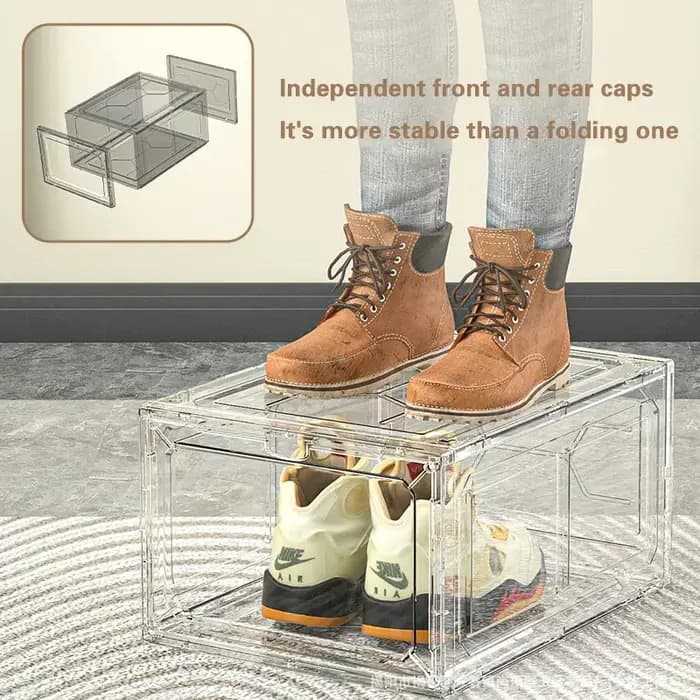 Boîte de rangement pour chaussures en plastique transparent avec porte magnétique