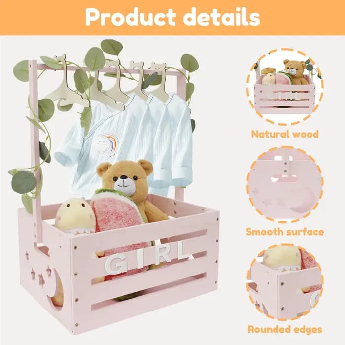 Panier de rangement en bois pour fête prénatale