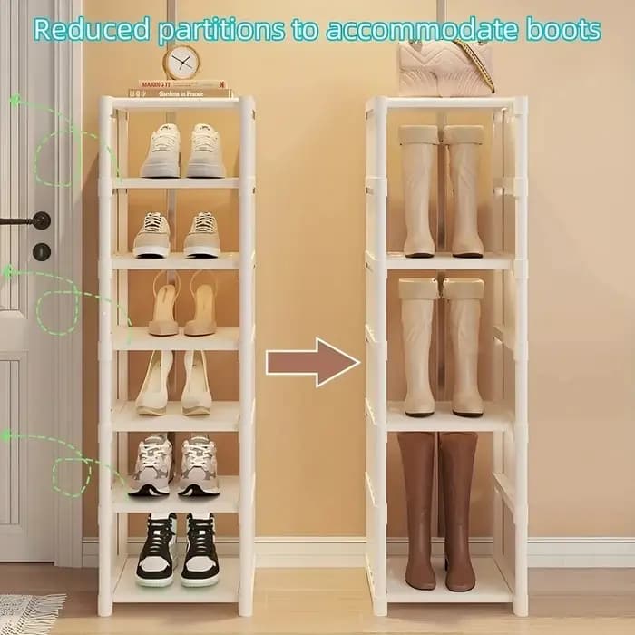Étagère à chaussures en métal multi-niveaux avec étagères en tissu