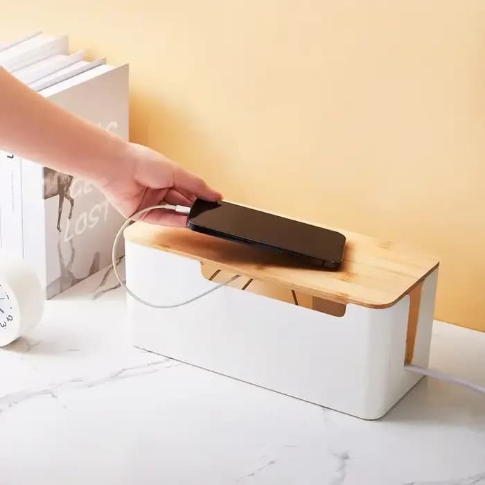 Boîte de rangement en bois pour câbles de bureau