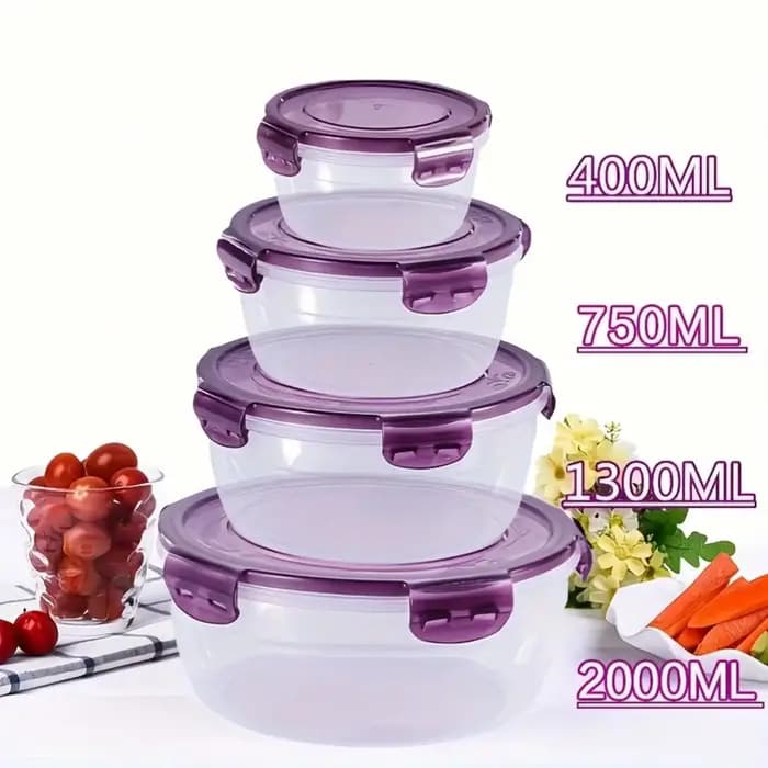 8 pièces/ensemble (4 contenants + 4 couvercles hermétiques) - Boîte de rangement pour légumes et fruits de cuisine
