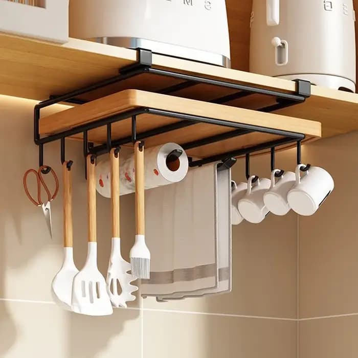 Organisateur de cuisine gain de place pour la maison, support suspendu sous l'armoire avec crochets pour serviettes, planches à découper, couvercles de casseroles, rangement portable
