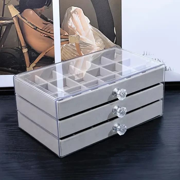 Nouveau 5 couches exquis gris boîte à bijoux boucles d'oreilles anneau tiroir Type
