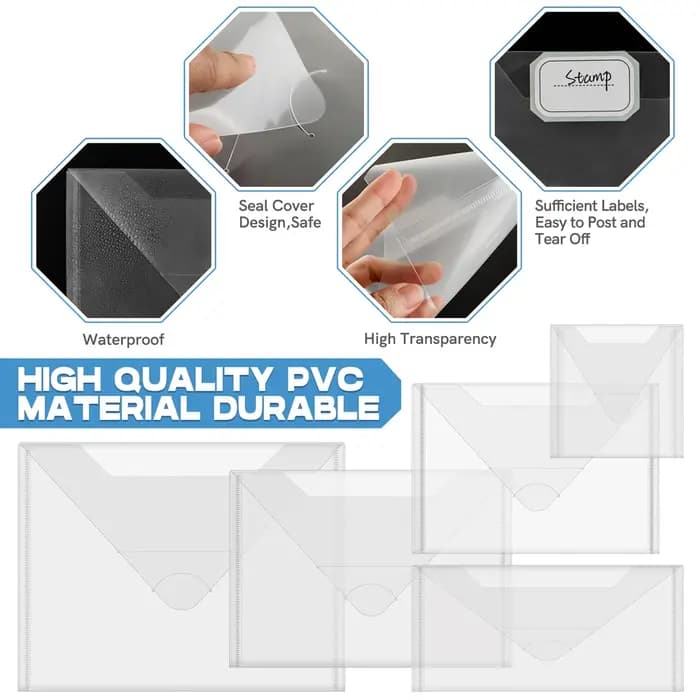 Enveloppes de rangement en plastique avec autocollants d'étiquettes colorées