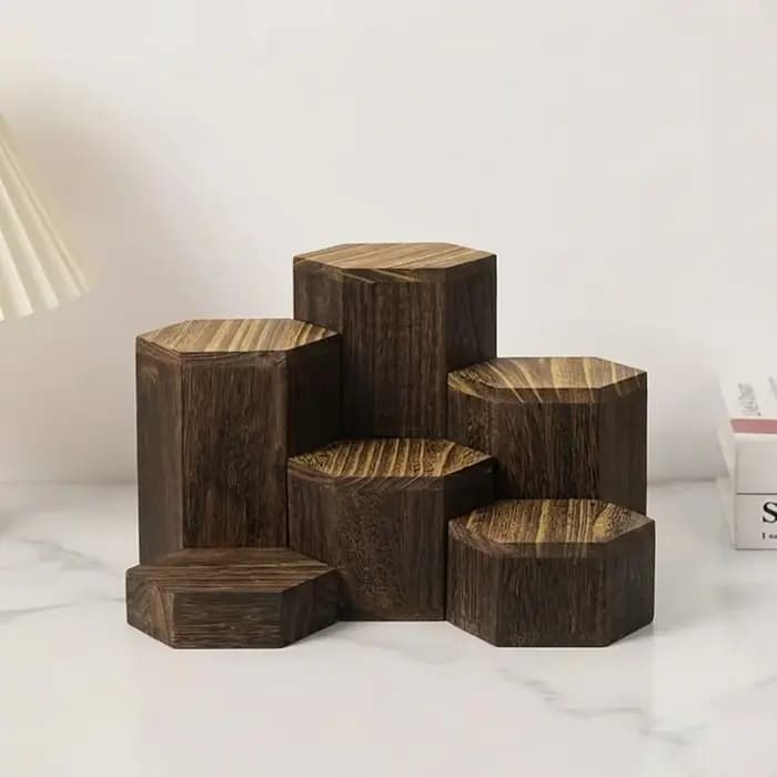 Étagère hexagonale en bois à 6 compartiments