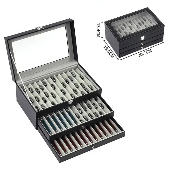 Boîte de rangement anti-poussière pour stylo noir de luxe de grande capacité