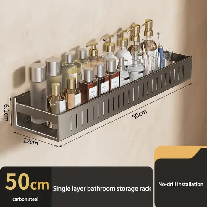 Étagère murale gris anthracite sans perçage pour salle de bain