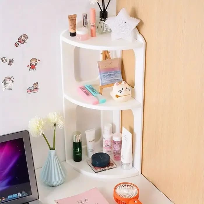 Étagère de bureau d'angle à 3 niveaux, support de rangement blanc peu encombrant pour organiser livres, cosmétiques, fournitures de bureau, couches modernes