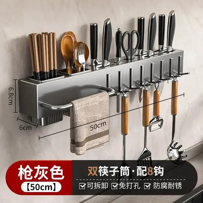 Support de rangement mural multifonctionnel en acier inoxydable pour ustensiles de cuisine