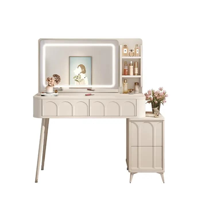 Miroir De maquillage Coiffeuse rangement moderne avec tiroirs Table De vanité gain De place