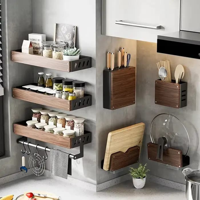 Support de rangement de cuisine en bois de noyer