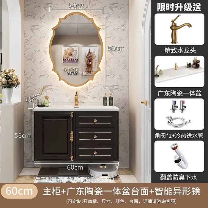Armoire de salle de bain moderne européenne, organisateur de miroir intégré en chêne, placard de ran