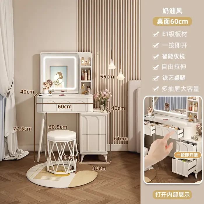 Miroir De maquillage Coiffeuse rangement moderne avec tiroirs Table De vanité gain De place