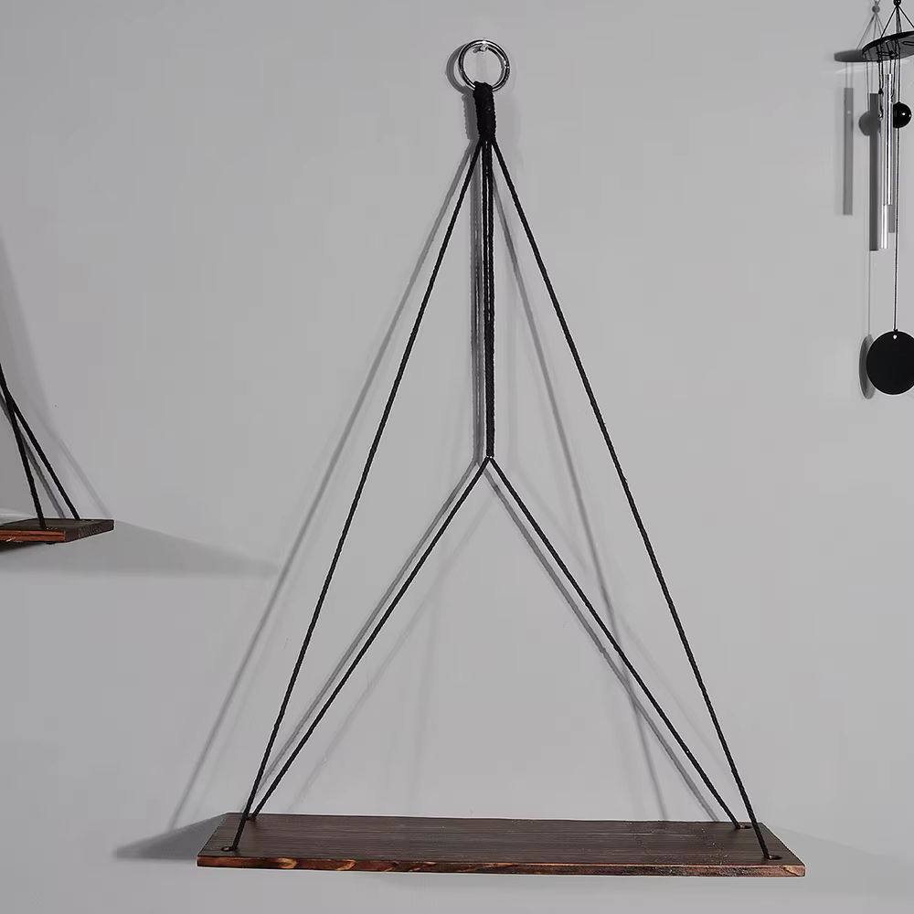 Étagères murales en bois noir pour chambre à coucher, bougeoir, rangement en macramé, décoration d'i