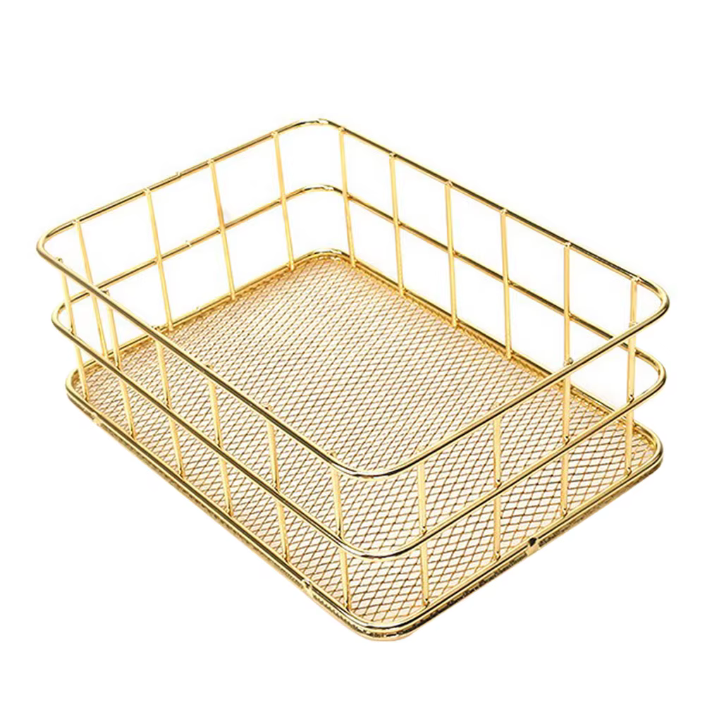 Panier de rangement en fer doré, taille S L, panier de rangement multifonctionnel en treillis métall