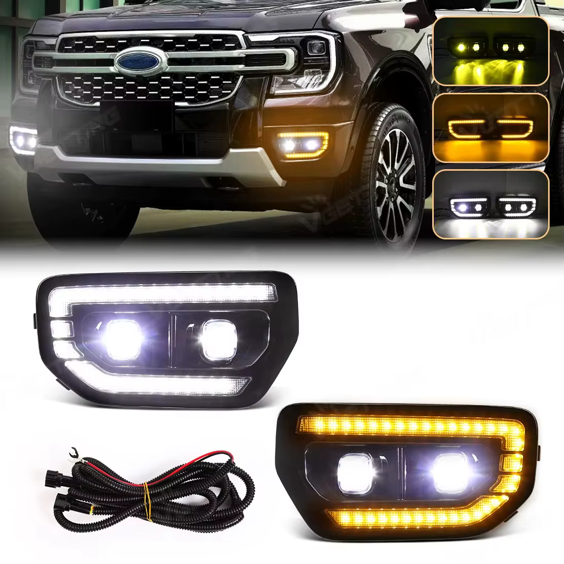 DRL pour Ford Ranger Tremor Wildtrak 2022 2023 2024 LED feux de jour voiture antibrouillard blanc ja
