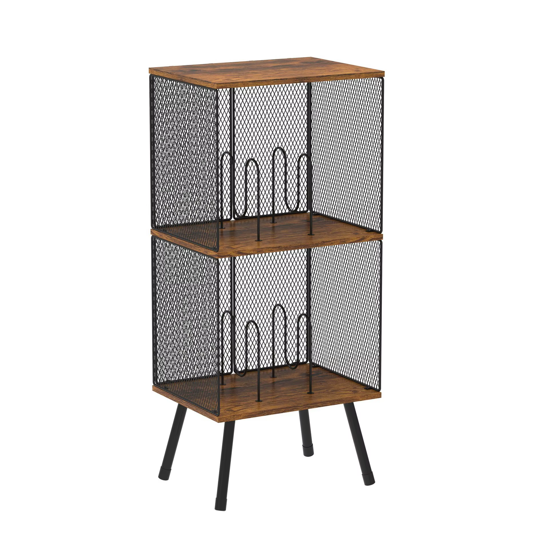 Étagère de rangement pour disques vinyles à 2 niveaux, caisse en bois rustique avec séparateurs régl