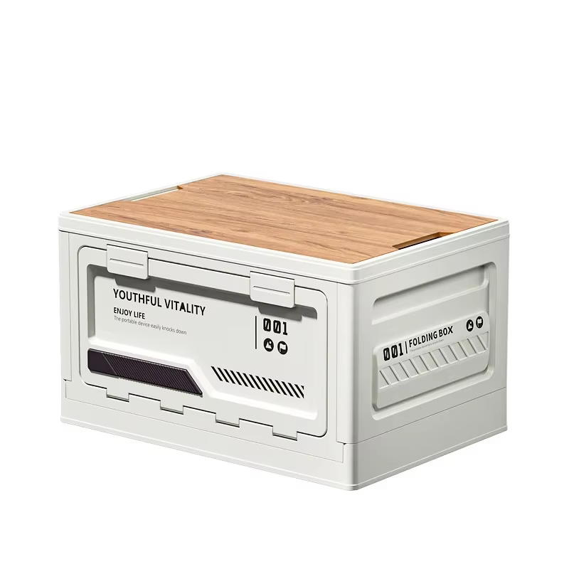 Boîte de rangement de style industriel avec couvercle en bois, organiseur pliable, bac multifonction