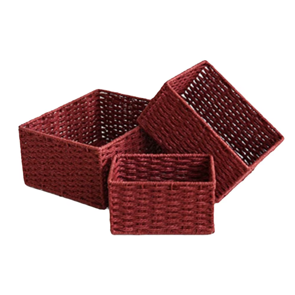 Panier de rangement tissé à la main, rectangulaire, grande capacité, boîte de rangement de cosmétiqu
