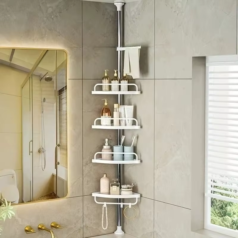 Étagère de salle de bain réglable 100-260 cm, organisateur d'angle télescopique en acier inoxydable,
