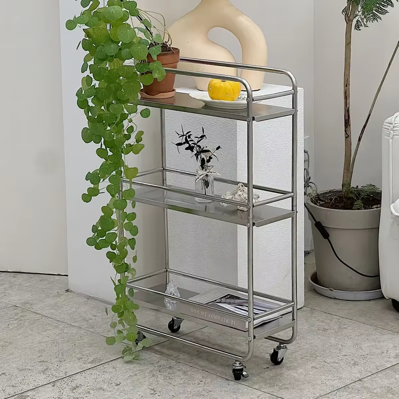 Étagère en métal multicouche, style moderne, rangement de sol perfect, chariot roulant, îlots et cha
