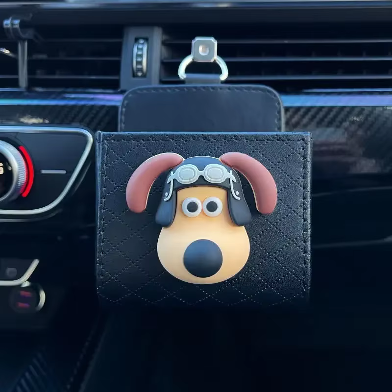 Boîte de rangement en cuir PU, mignon dessin animé chien sortie de voiture évent bien rangé sac à mo