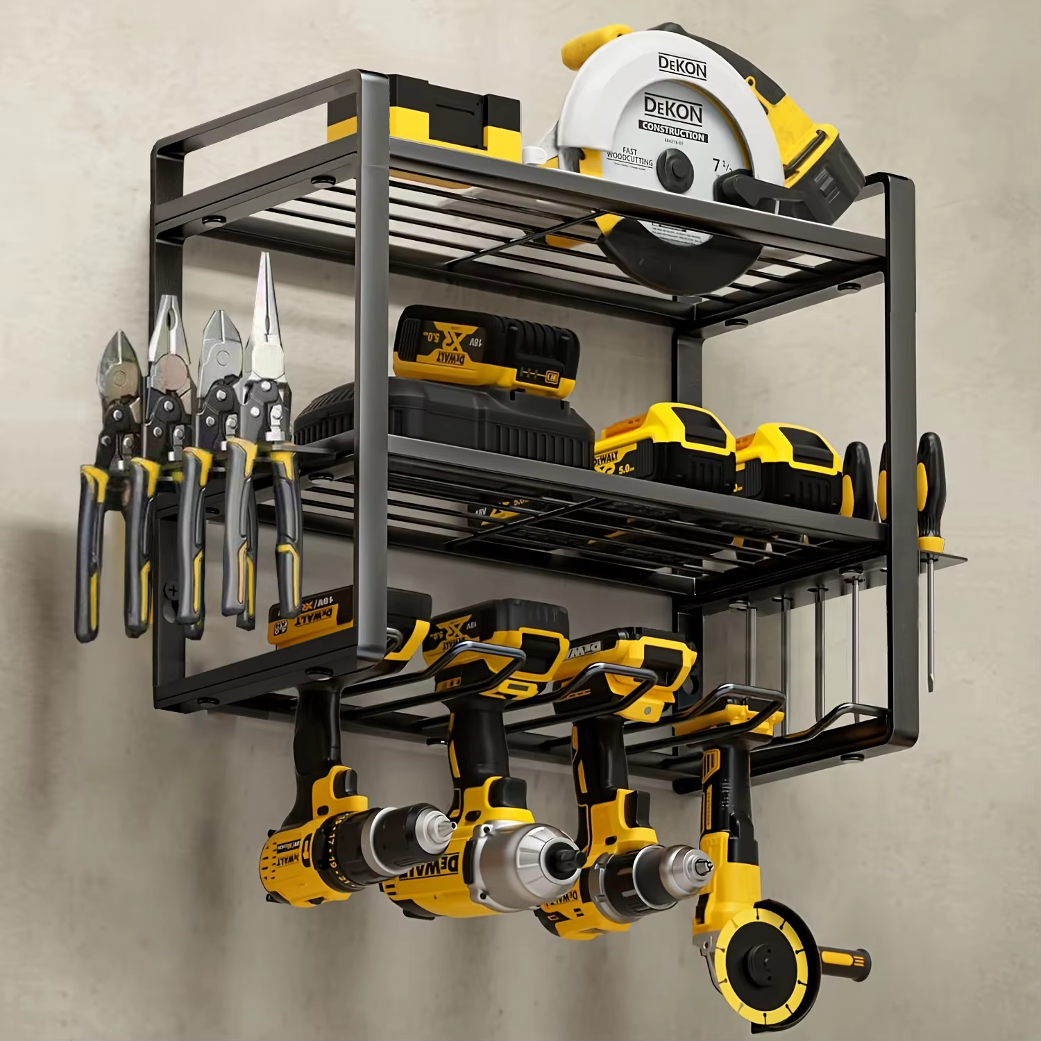 Étagère murale robuste à 3 niveaux pour outils, garage, atelier, rangement pour perceuses électrique
