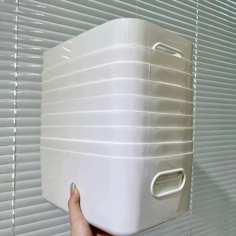Boîte de rangement de grande capacité avec couvercle, panier de rangement de jouets en plastique dom