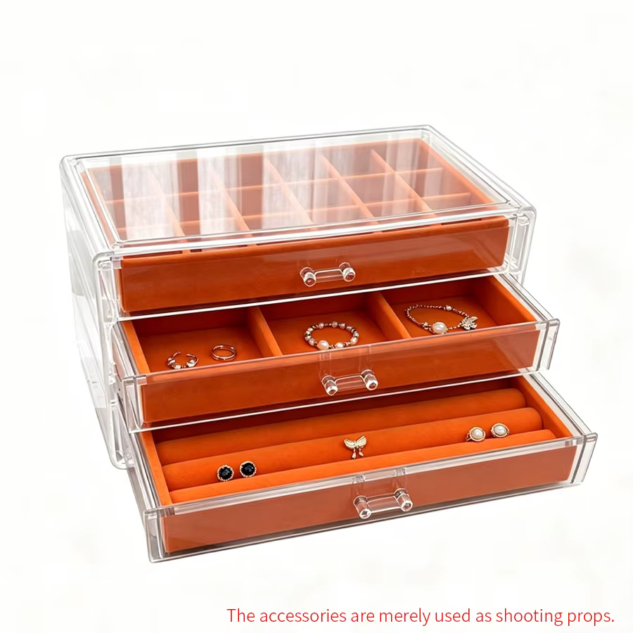 Boîte à bijoux orange à trois couches 18+6+ compartiments en éponge - boîte de rangement pour bijoux