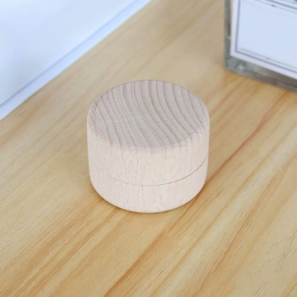 Petite boîte de rangement ronde en bois pour bijoux faits à la main, étui à bijoux artisanaux nature
