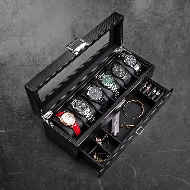 Boîte de montre en cuir noir, boîtes de rangement d'évaluation de bijoux, présentoir de montres de l