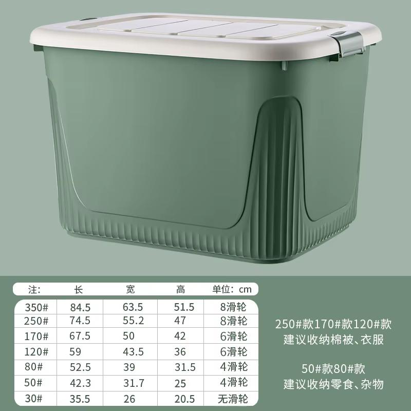 RapDuty-Boîte de rangement en plastique, avec couvercle et roulettes, 30/50/80/120/170/250/350L