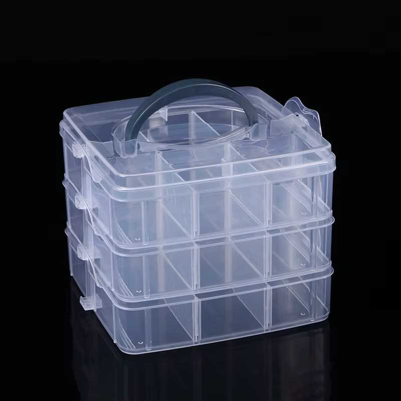 Boîte de rangement portative à trois couches pour la maison, boîte de rangement transparente pour bi