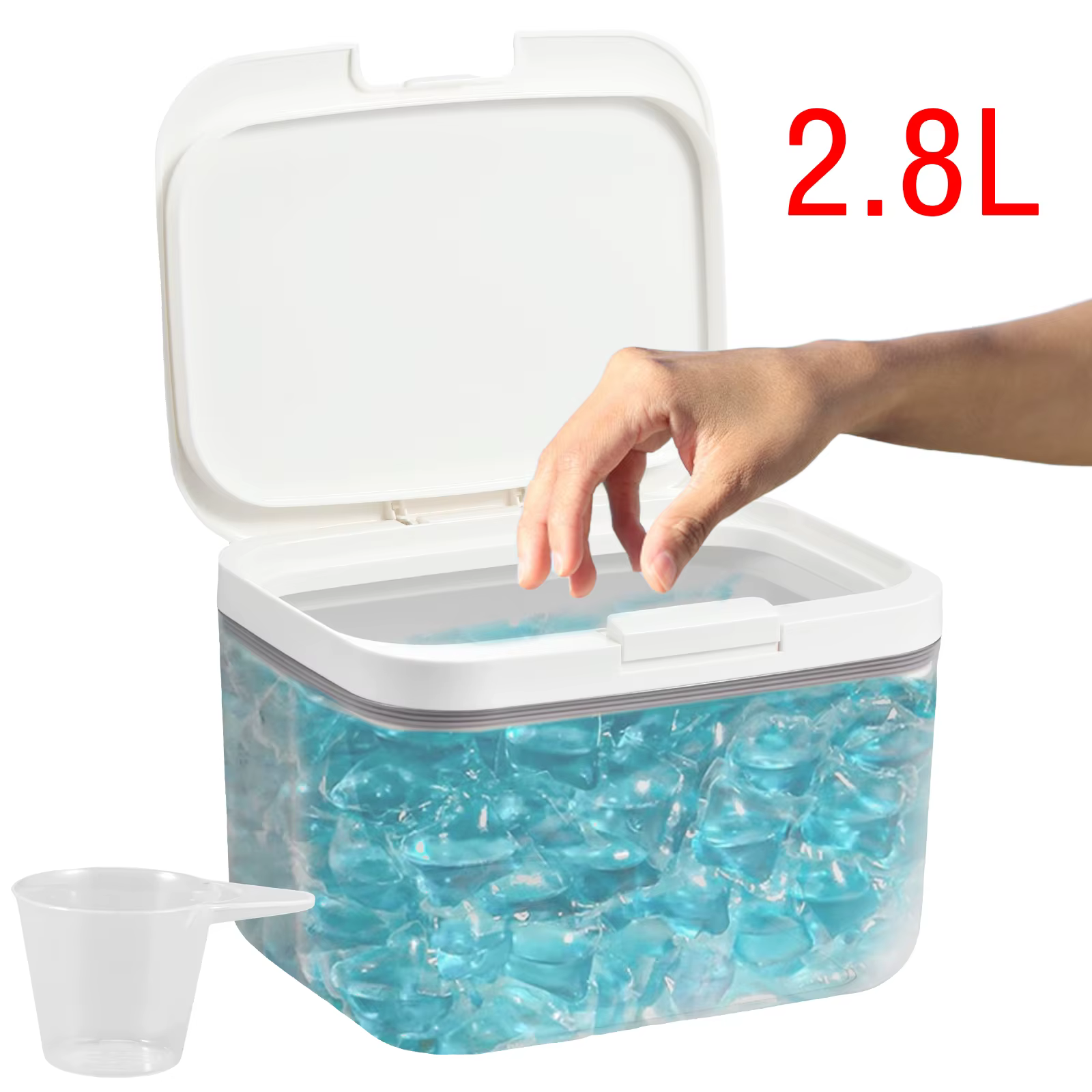 Conteneur de dosettes de lessive 2,8 l, boîte de rangement automatique Pop-Up pour lave-vaisselle, g