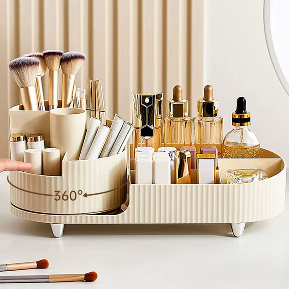 Support de rangement pour cosmétiques avec base rotative et compartiments divisés pour boîte de rang