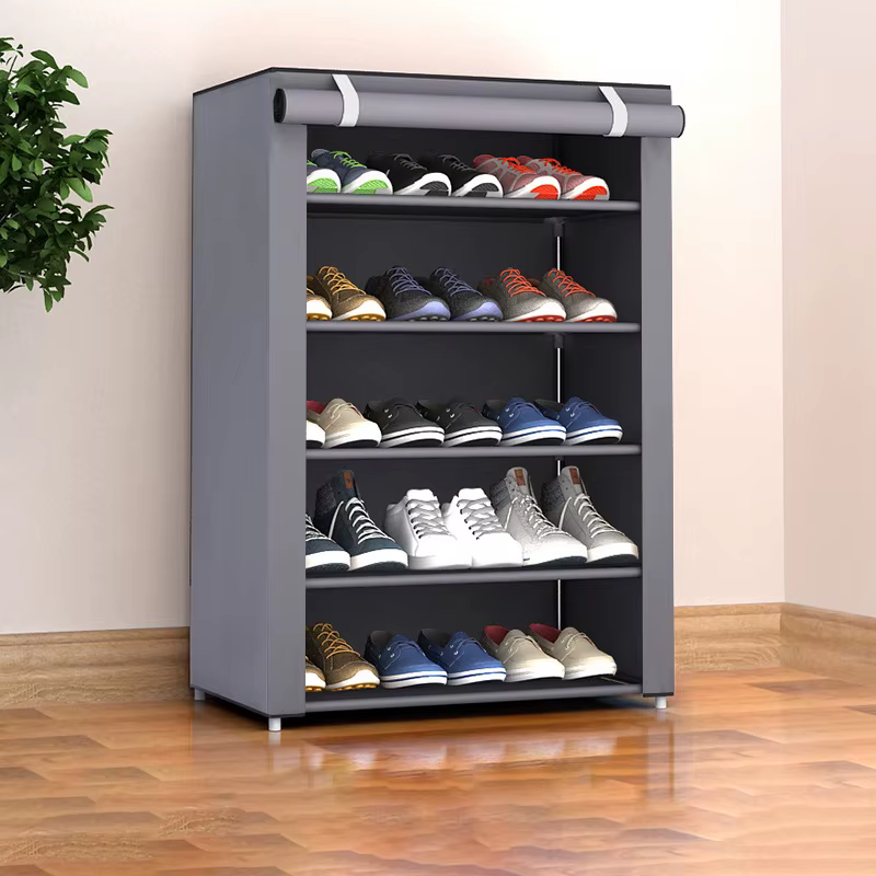 Armoire à chaussures multicouche à 6-10 niveaux avec porte volet roulante anti-poussière, facile à a