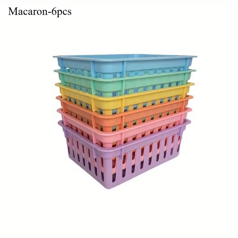 Lot de 6 boîtes de rangement carrées multifonctionnelles en plastique, paniers de rangement Macaron 