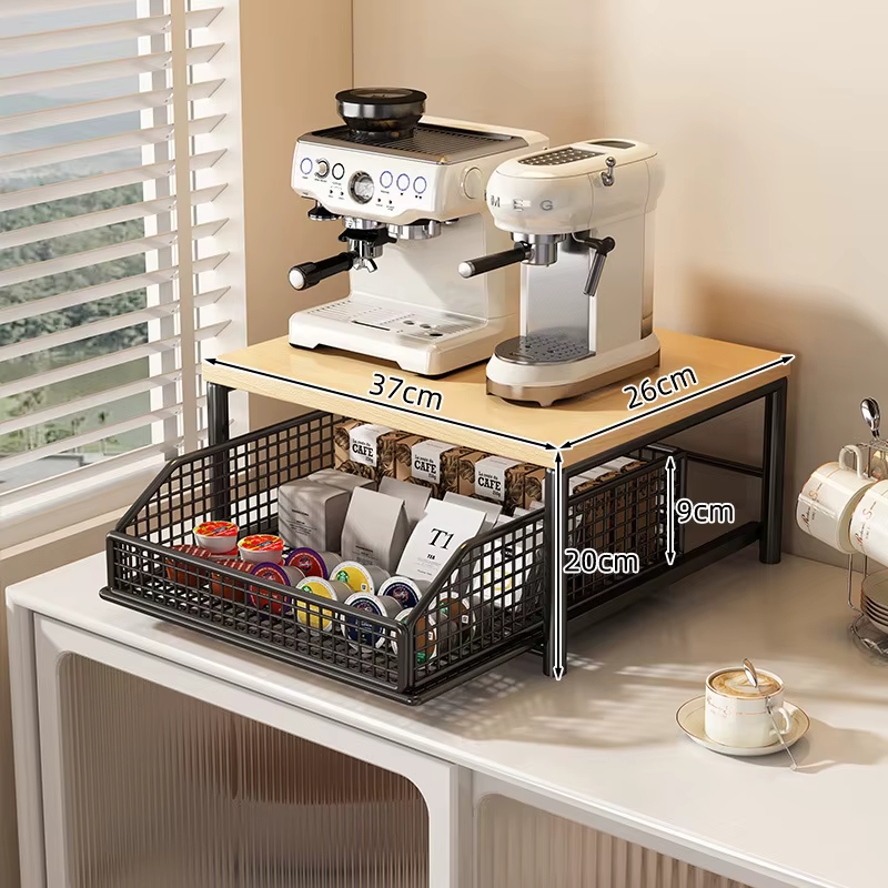 Support de rangement pour micro-ondes de cuisine moderne, structure robuste en bois massif et métal,