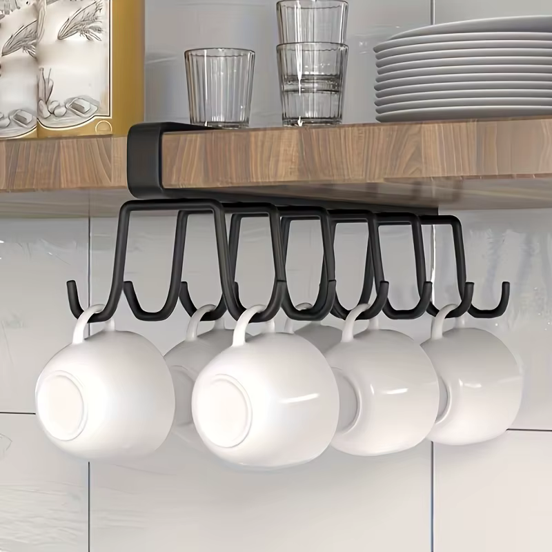 Porte-gobelets en acier inoxydable à double rangée avec un total de 12 crochets - Organisateur de ra