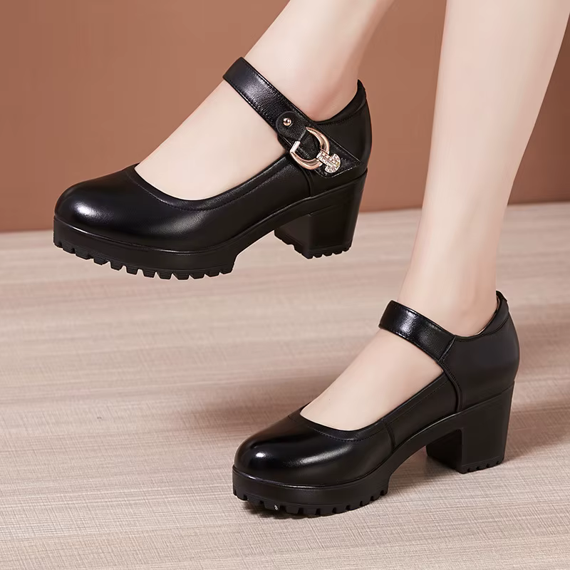 Chaussure en cuir de haute qualité pour femmes 6cm 8cm 10cm plate-forme à talons hauts bout rond 34 