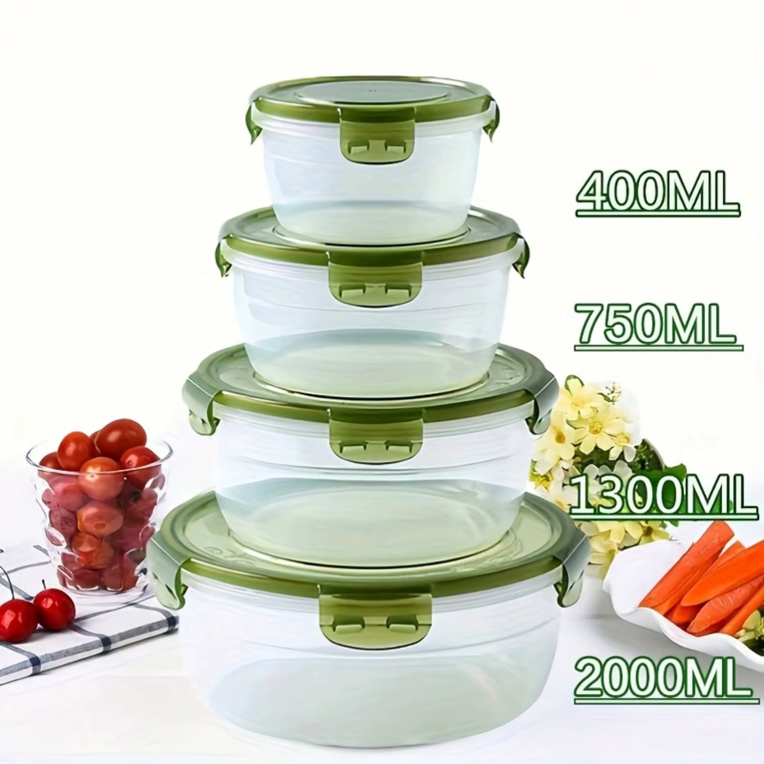 8 pièces/ensemble (4 conteneurs + 4 couvercles scellés)-boîte de rangement de légumes et de fruits d