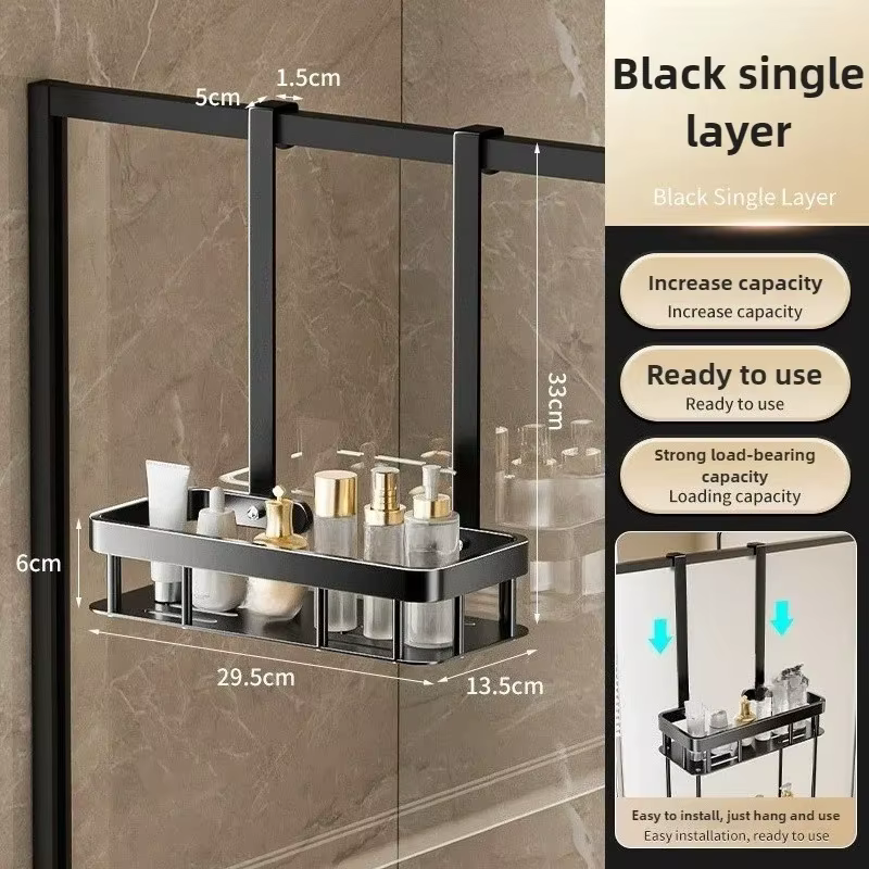 Étagère de rangement pour salle de bain à suspendre sur la porte, panier de douche double couche, or