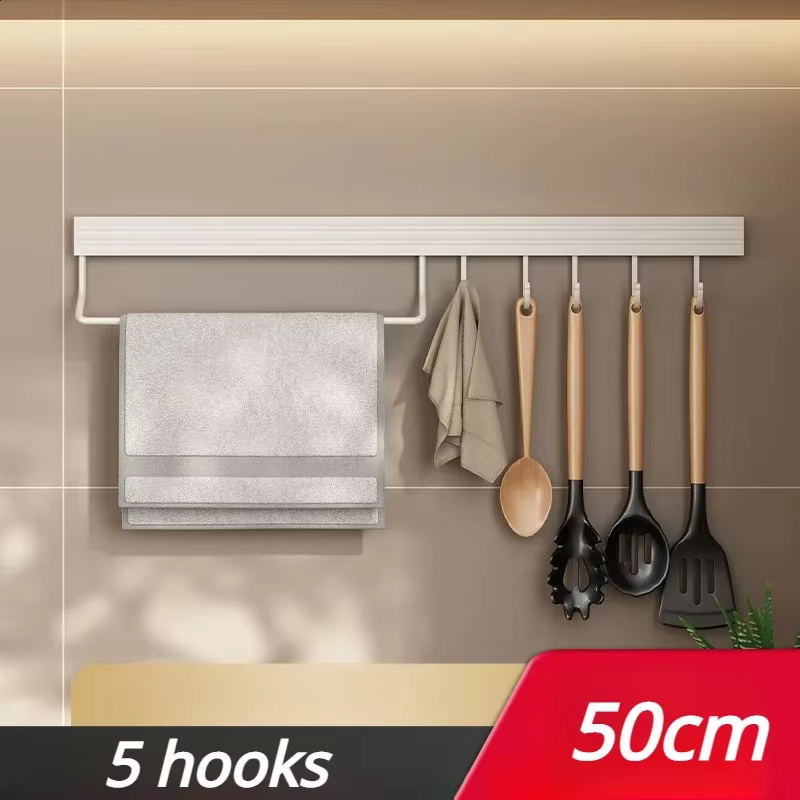 Étagère de rangement murale pour cuisine sans perçage avec crochets mobiles et support pour cuillère