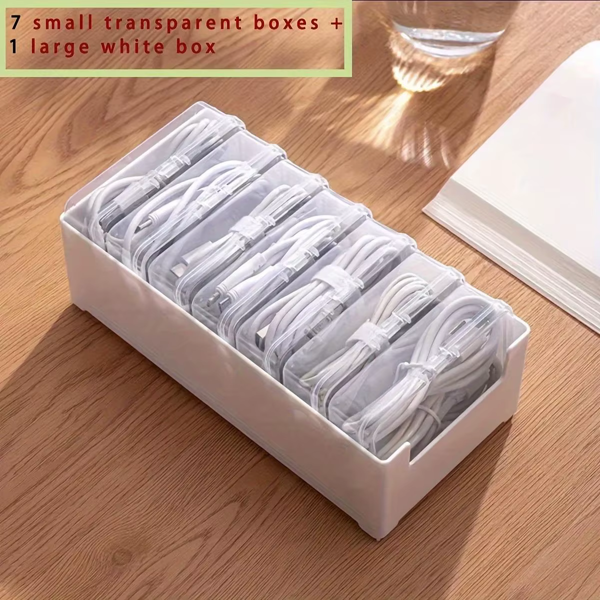 Boîte de rangement transparente en plastique pour câbles de données, boîte de rangement pour câbles 