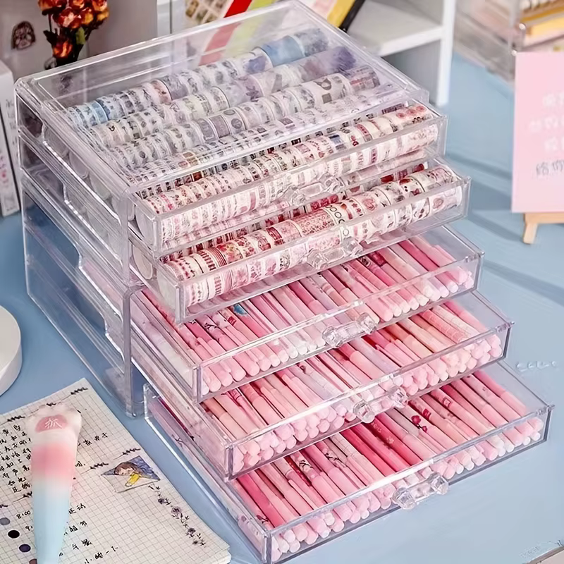 Tiroir acrylique transparent à 3/5 couches, organisateur de bureau pour bureau, porte-crayons, grand