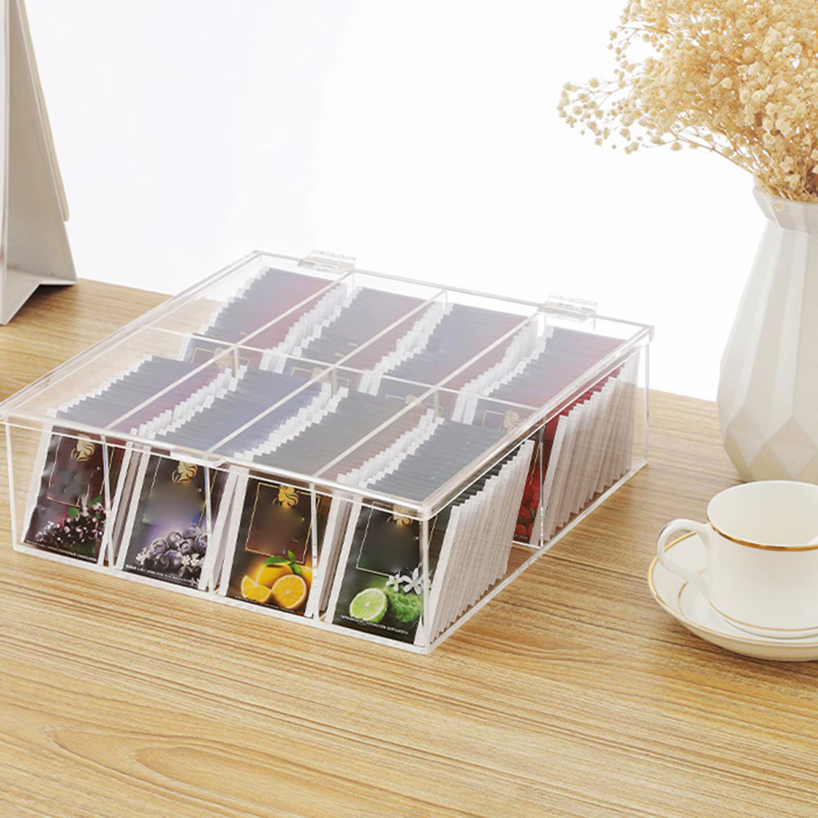 Organisateur de sachets de thé en acrylique transparent, boîte de rangement pour seau, boîte à médic