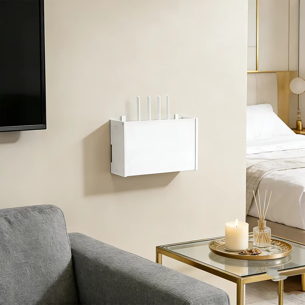 Boîte de rangement murale en PVC blanc pour routeur, organisateur DIY sans perçage avec gestion des 
