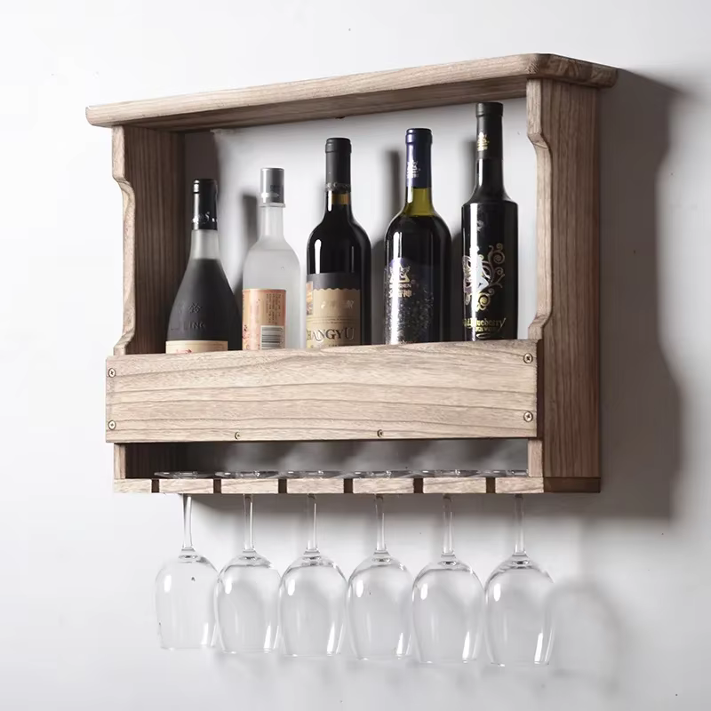 Armoire à vin en bois moderne avec support, support en verre à pieds hauts, décor mural, Solution de