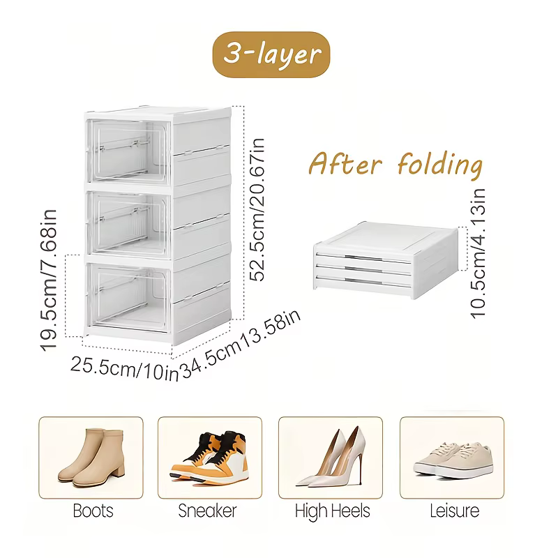 Ensemble de boîtes de rangement à chaussures empilables à 3 niveaux avec boîte de rangement en plast